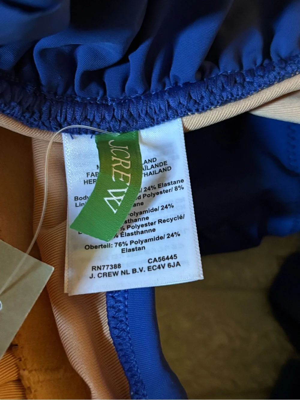 J CrewOne-Shoulder Ruffle Swimsuit in Deep Blue with Peach Lining size 10